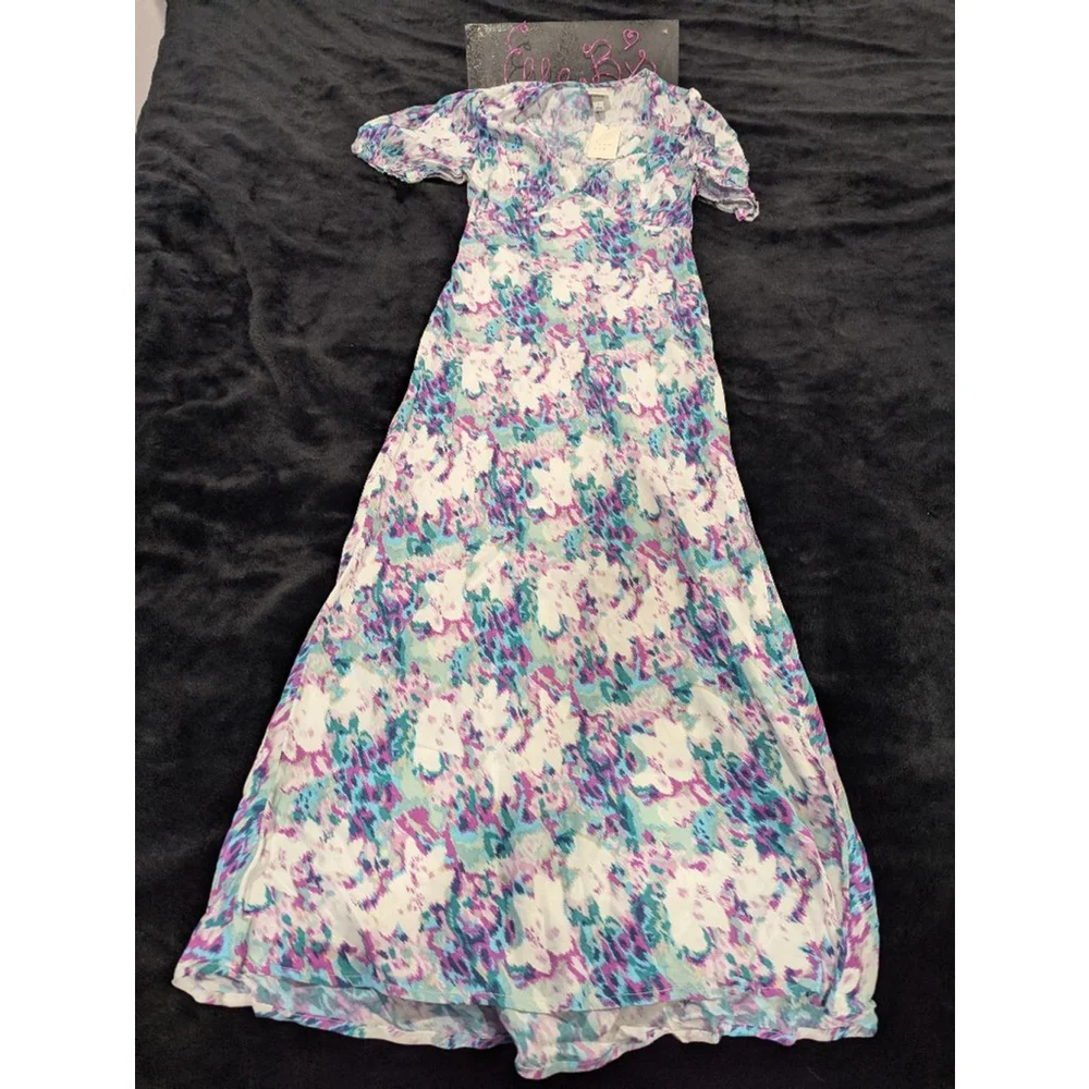a new day blue floral dress Women's Floral Print Ruffle Long Sleeve Dress A New Day Blue XL